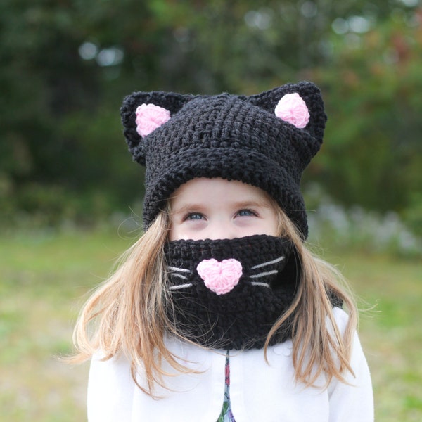 Kitty Hat and Cowl Scarf/ Cat hat/ Kitty Hat/ Cowl Scarf/ Girls winter hat/ Girls hat/ Crocheted Hat/ Crochet/ Cat costume/