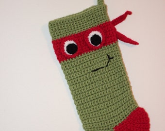 Personalized Ninja Turtle inspired Christmas Stocking/ Personalized Christmas Stocking/ Crocheted Christmas Stocking