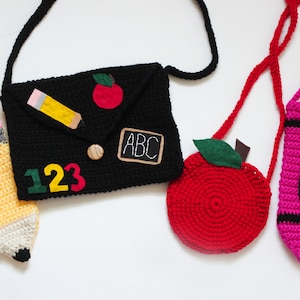 Back to School Purses/ Back to school bags/ Messenger bag/ Apple purse/ Pencil purse/ Crayon purse/ Personalized purse/ Girls purse/