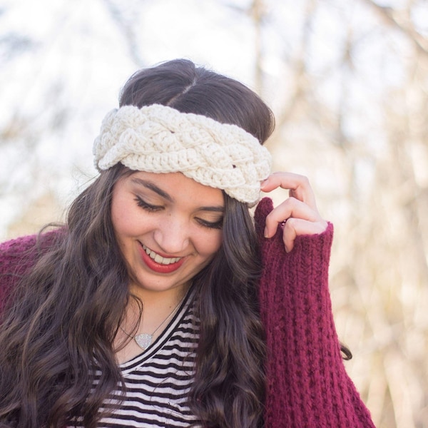 Cream braided Ear Warmer/ Crocheted Ear Warmer/ headwrap/girls ear warmer