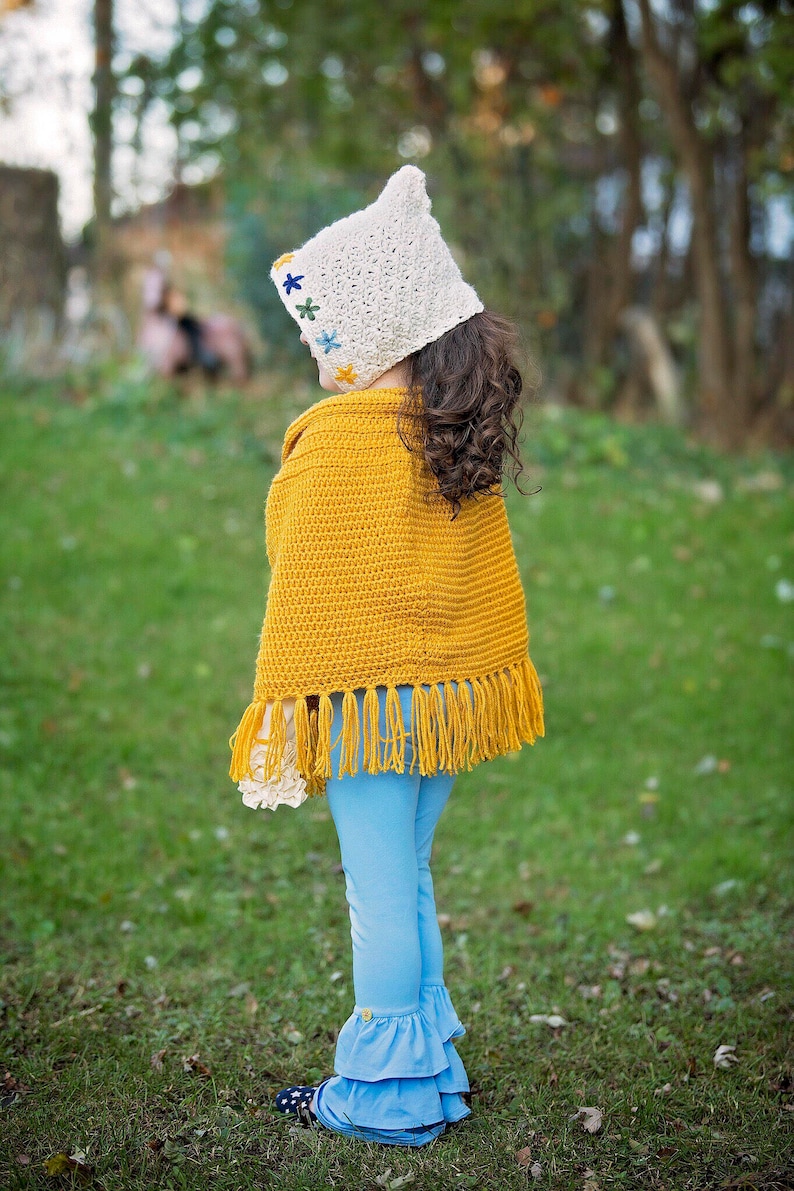 Mustard poncho girls ponch crocheted poncho fall poncho sweater girls outfit