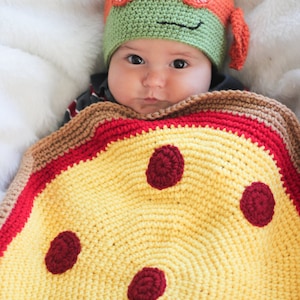 Crocheted Ninja Turtle inspired Hat and Pizza Blanket/ Baby gift/ Hat and blanket set/Crocheted ninja turtle hat/baby shower gift/pizza blan