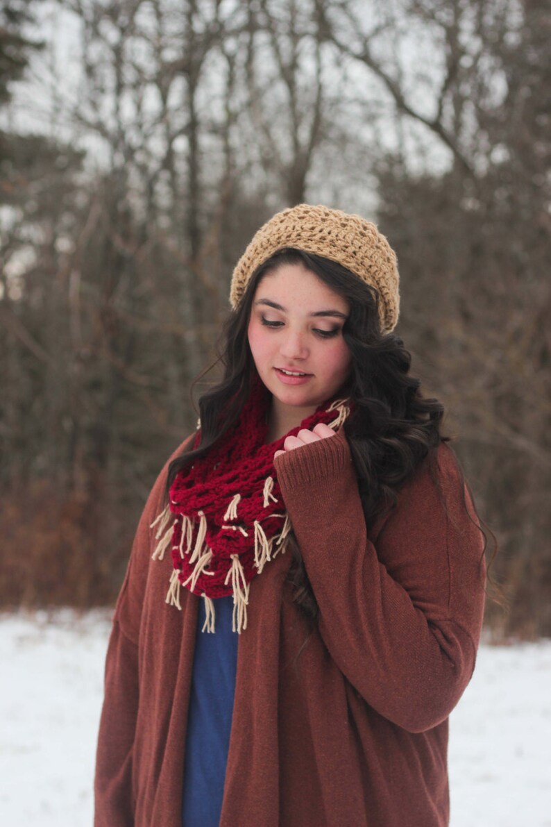 Beret and Scarf Set/ Womens Beret/ Womens Scarf/ Fringe Scarf/ Etsy