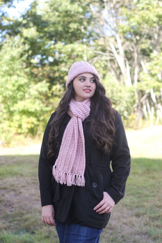 Womens Hat and Scarf Set/ Womens Winter Hat/ Pink Hat  display picture 1