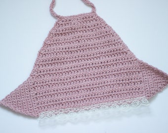 Lace Edged Crop Top/ Blush Pink Crop top/ Crocheted Crop top/ Crop top/ Girls crop top/ Pink Crop top/ Girls outfit/ Girls photo prop/