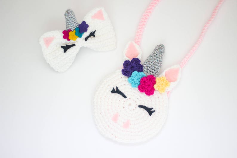 Unicorn Bow Unicorn Purse Unicorn Gift Unicorn Crocheted Purse Girls purse Girls bows
