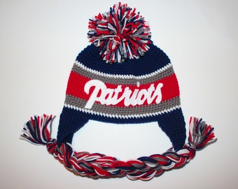 Patriots inspired Crocheted Hat/ Crocheted Hat/ Made to order in size infant to adult