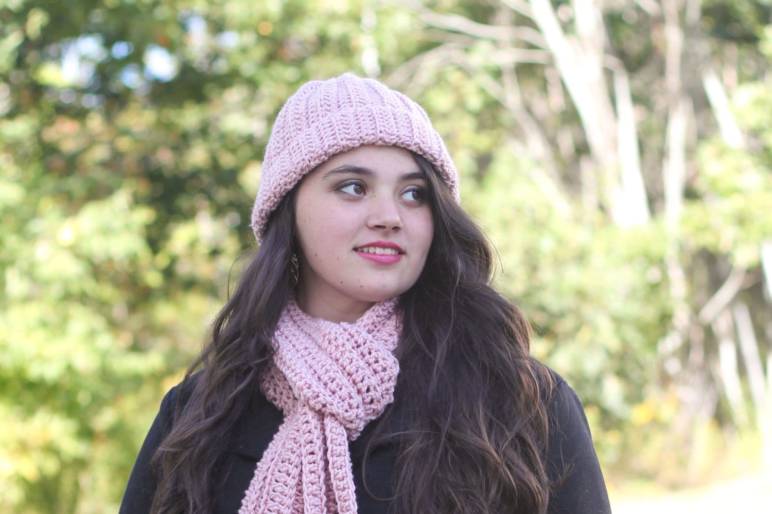 Womens Hat and Scarf Set/ Womens Winter Hat/ Pink Hat 