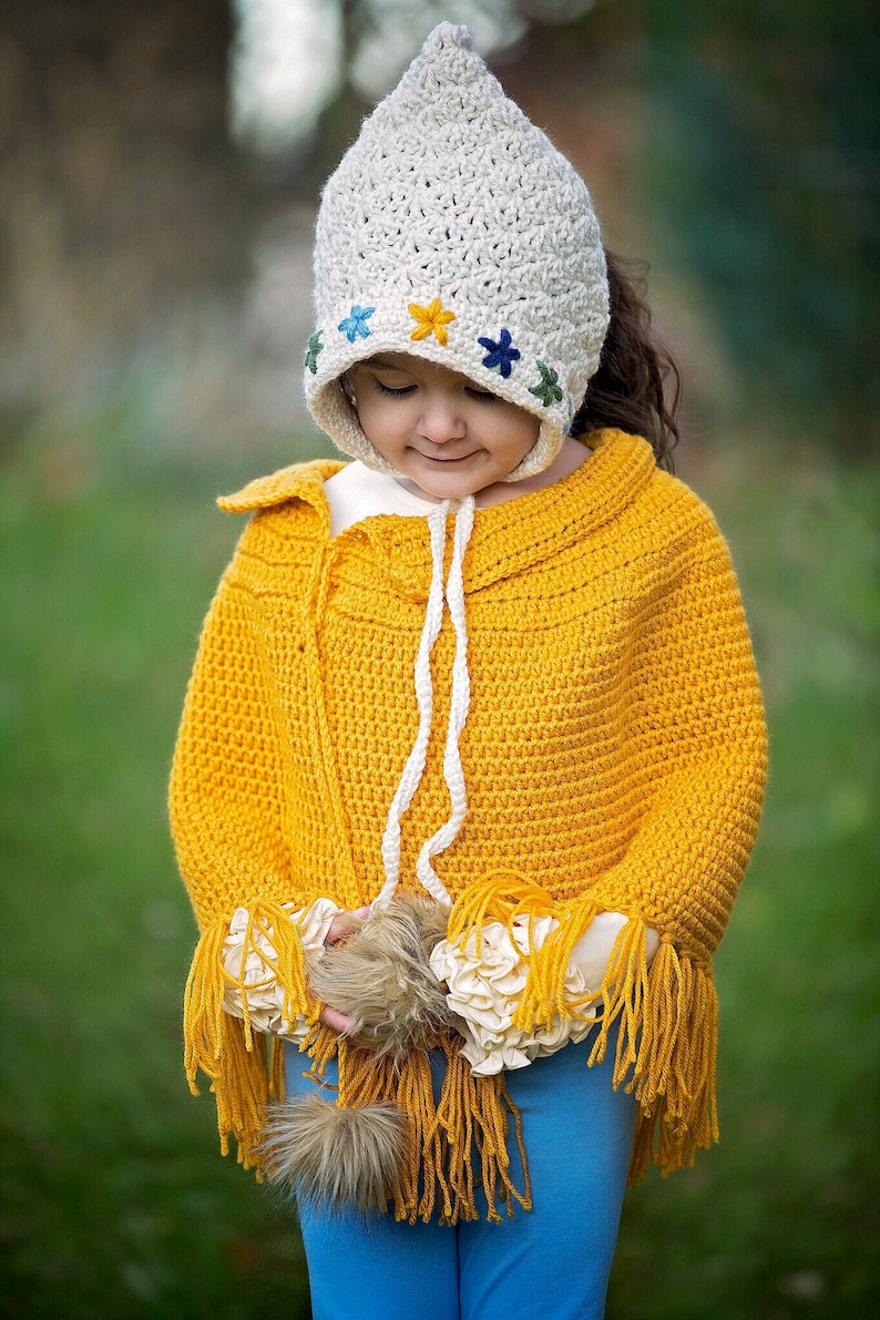 Mustard poncho girls ponch crocheted poncho fall poncho sweater girls outfit