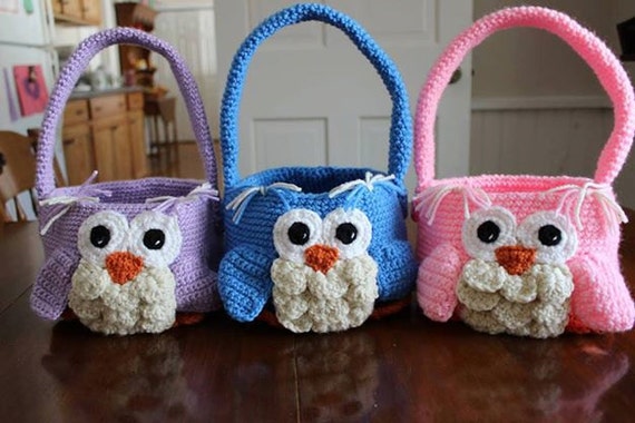 Crocheted Personalized Owl Easter Baskets/ Easter Baskets/ Personalized 