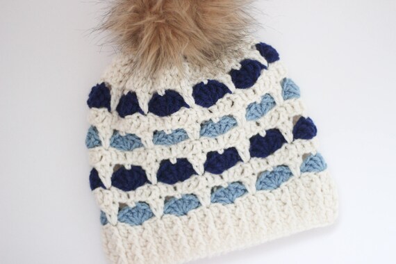 Women’s Blue and Cream Patterned Winter Hat Freedom Winter Hat  main image 4