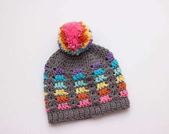 Rainbow beanie/ rainbow hat/ girls winter hat/ girls hat/ kids winter hat/ crocheted hat/ crocheted