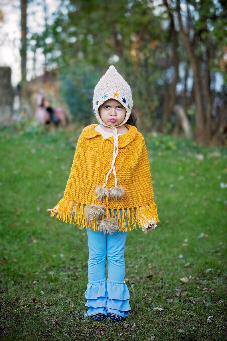 Mustard poncho girls ponch crocheted poncho fall poncho sweater girls outfit