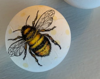 Bee Drawer Knob- Hand Decoupaged - With A Bee On Each.