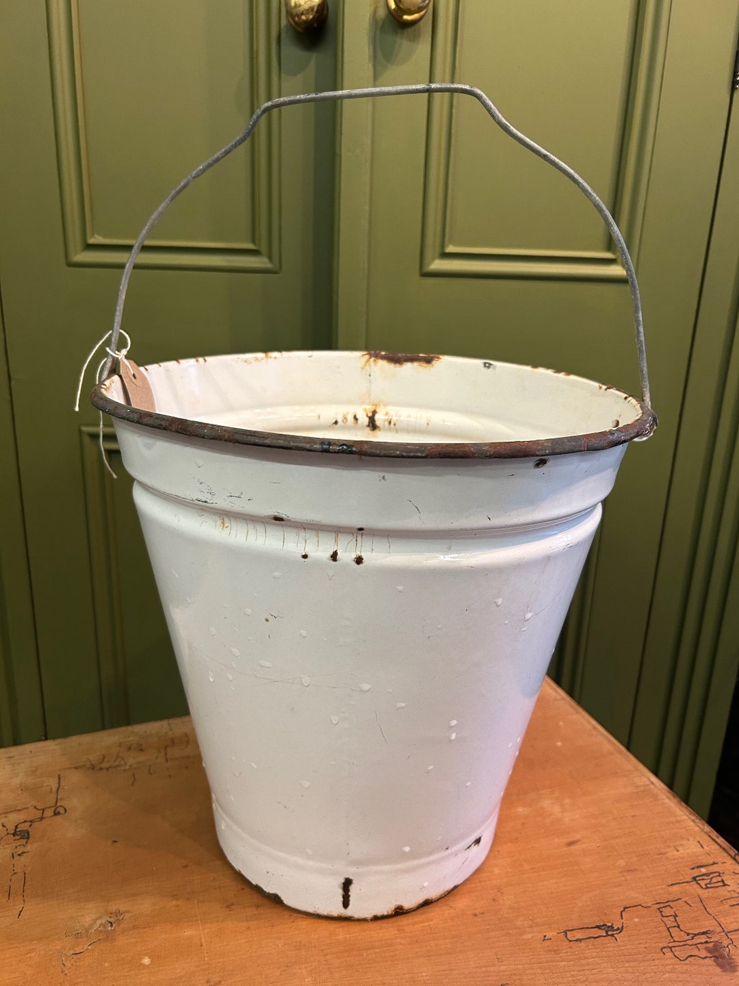 Vintage White Enamel Bucket Etsy