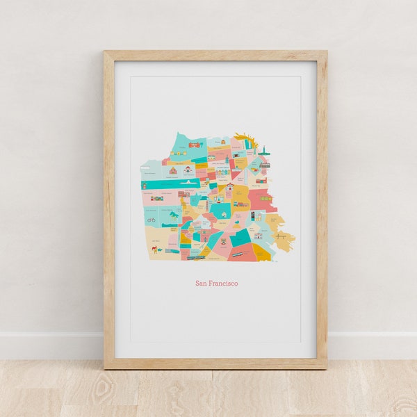 San Francisco Neighborhood Map Matte Vertical Posters | Infographic, Bay neighborhoods, contemporary, friendly, architecture, buildings