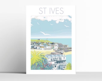 ST IVES & PALMS Cornwall Digital Art Travel Print/ Poster Designed by Betty Boyns