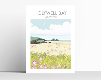 HOLYWELL BAY Cornwall  Digital Art Travel Print/ Poster Designed by Betty Boyns