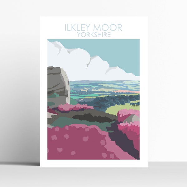 Ilkley Moor Yorkshire Art Print, Artist PrintTravel Print Poster Birthday Gift House Warming Present Travel Decor