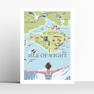 Illustrated Map of Isle of wight Cornwall framed Digital Art Travel Print/ Poster Gift Idea