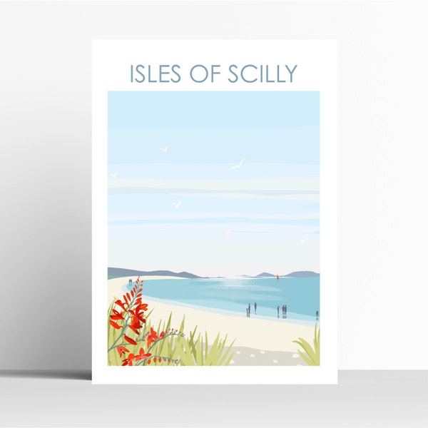 Isles of Scilly St Martins Beach Cornwall encadré art numérique impression voyage/affiche idée cadeau