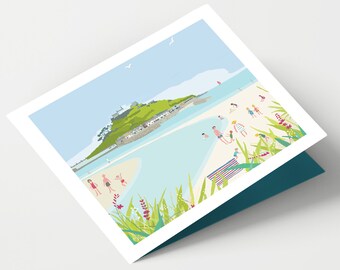 Marazion Beach & St Michaels Mount Greeting Card Blank Fine Art Thank You Birthday Art CardWedding PLace Card