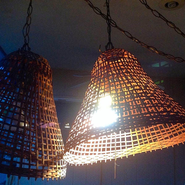 30% OFF- USE COUPON-Vintage Wicker Rattan Wood Hanging Pendant Light