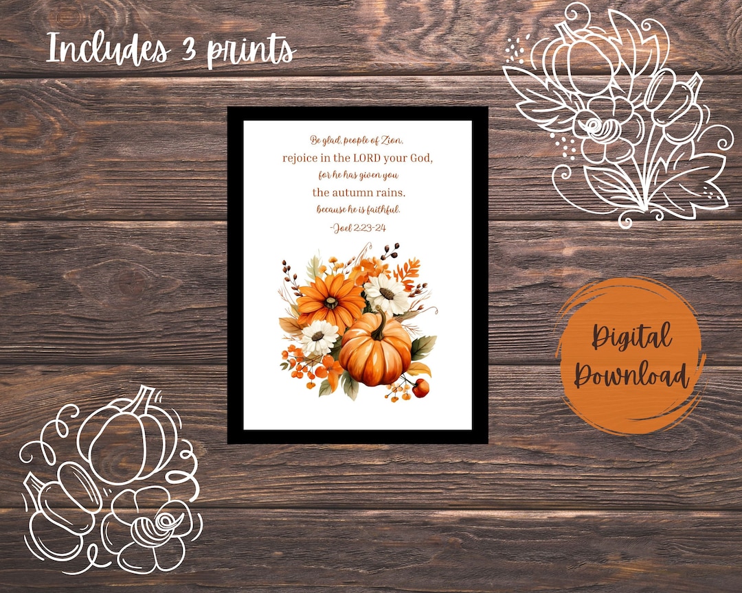 Autumn Scripture Art: Pumpkin & Leaves Bible Verse (digital Download ...