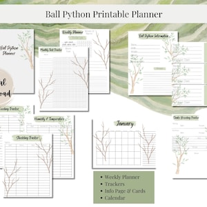Rastreador de planejador para impressão Ball Python Snake Care, rastreador de alimentação de reprodução, planejador semanal, página de cartão de informações, download digital de PDF