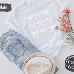 Coquette Bow T-Shirt: Pink & White Pearl Collage Tee