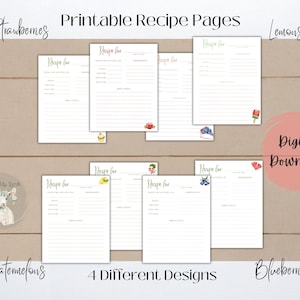 Watercolor Fruit Recipe Pages: Printable Blank Recipe Sheets (Digital Download PDF)