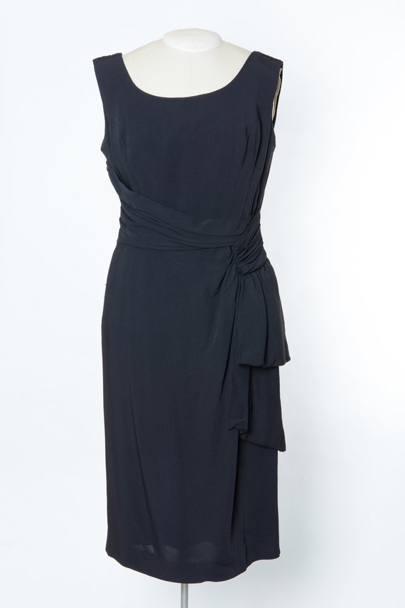 Vintage 1950s black cocktail wiggle dress - drapi… - image 2