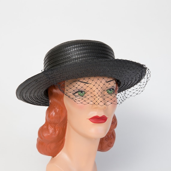 Vintage Black Straw Sun Hat - Black Hat - Black 19