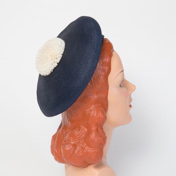Vintage Navy Blue Woven Straw Beret with Raffia Pompom Accent P1210735__18989.1753042324.JPG?c=2 main image 4