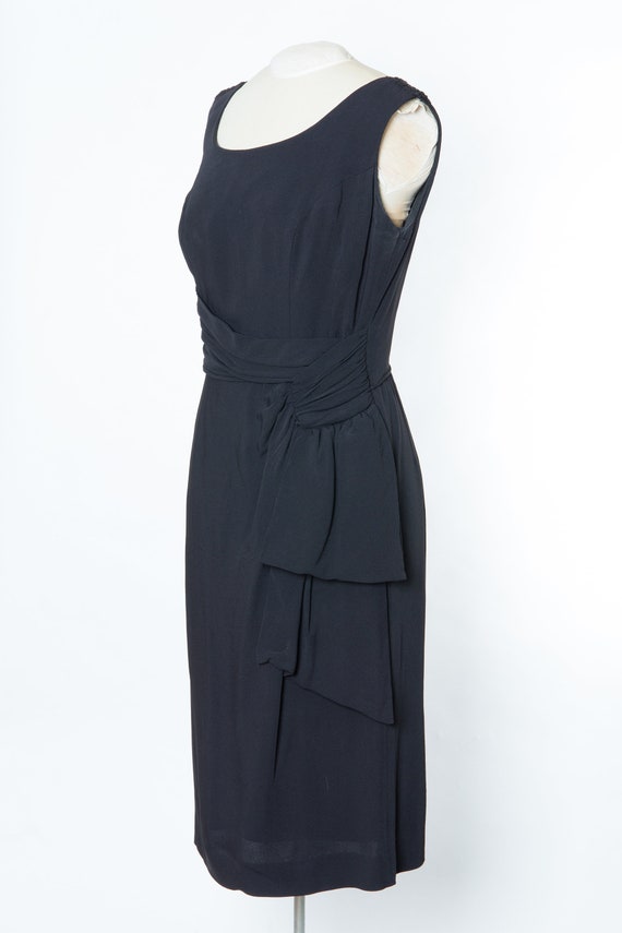 Vintage 1950s black cocktail wiggle dress - drapi… - image 3