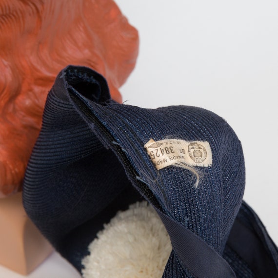 Vintage Beret with Raffia Pom Pom - Blue Straw Beret … - Gem display picture 1