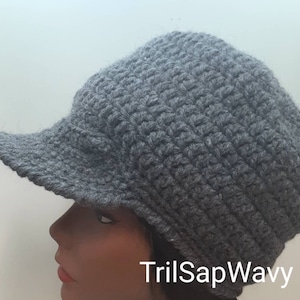 Dark Gray Crochet Baseball Style Cap, Crochet Brimmed Hat, Women&#39;s  Dark Gray Crochet Hat, Crochet Hat with Brim, Dark Gray  Baseball Cap
