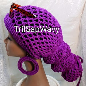 Crochet Dreadloc Hat, Raspberry Mesh hat for Dreads, Women&#39;s Slouchy Beanie, Rasta Hat for Chest to Waist Length Dreads