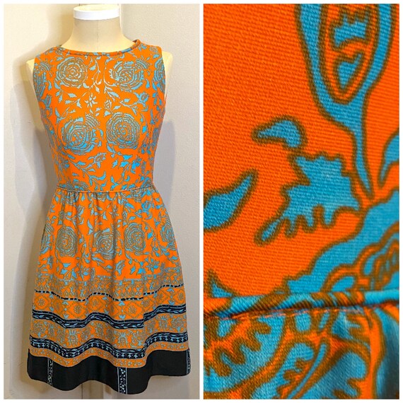 60s Emilio Borghese Roma Psychedelic Print Dress S
