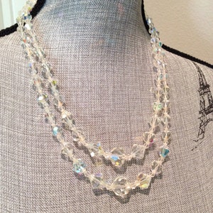 Necklace- Heavy Czech Glass Crystal AB Tiered Vintage Beaded Necklace