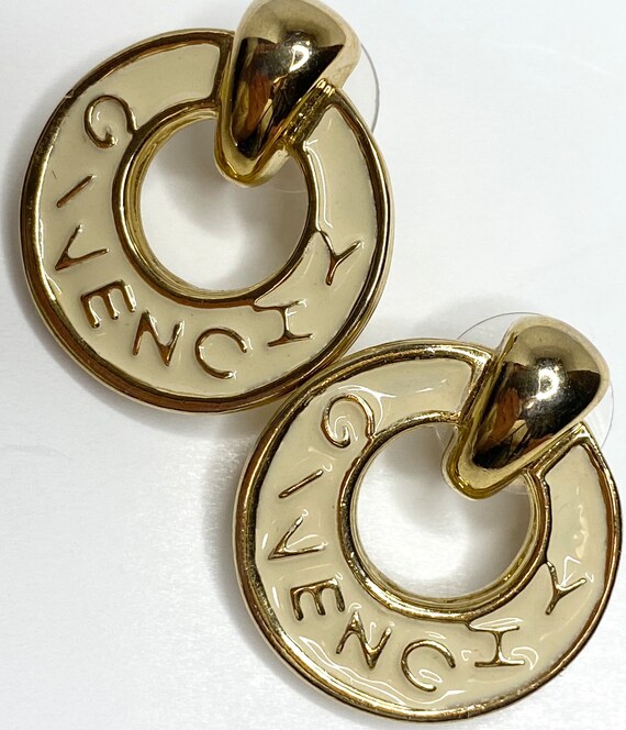 Vtg GIVENCHY PARIS Enamel & Gold Plated Logo Earri