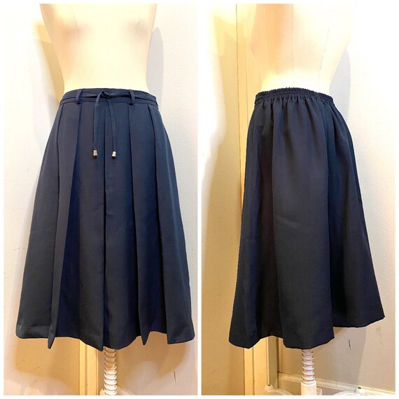 70s Navy Midi Skirt With Front Pleats | Etsy