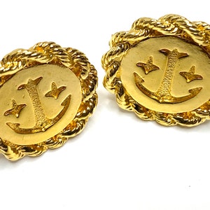 80s TED LAPIDUS Paris Signed Clip On Anchor Nautical Gold Plated Earrings