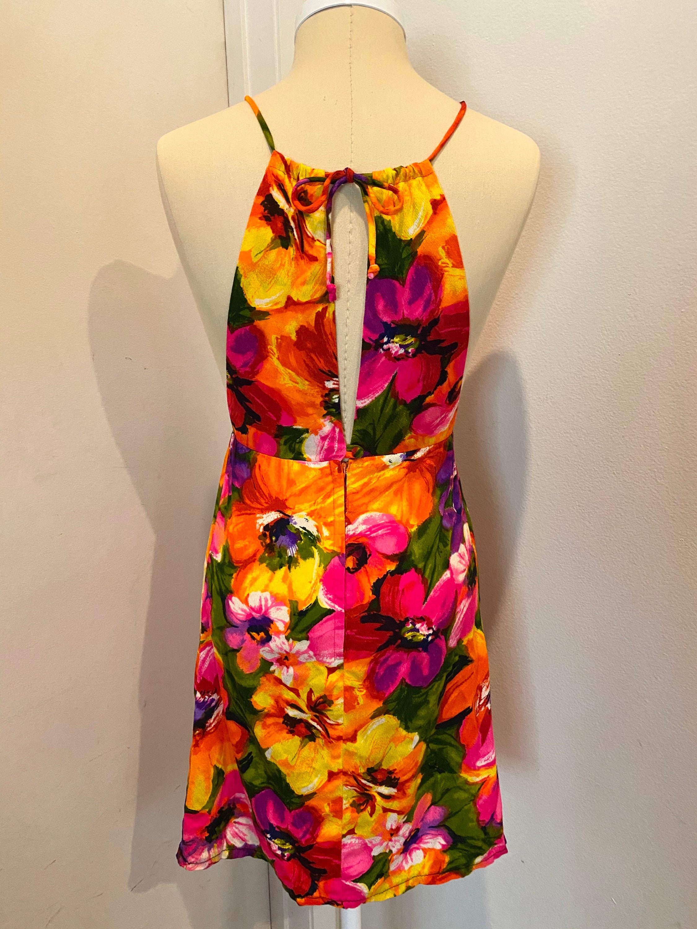 60s Mini Dress Halter Tiki Hawaiian Print - Etsy