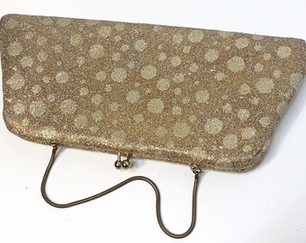 60s Glitter Sparkle Gold & Silver Clutch with Snake Chain Handle