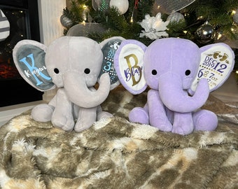 Birth stat elephant plush | stuffed elephant | personalized stuffed elephant | baby keepsake | gift for newborn