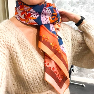 SCARF- LEAVES Cotton-Silk Printed big scarf- kika