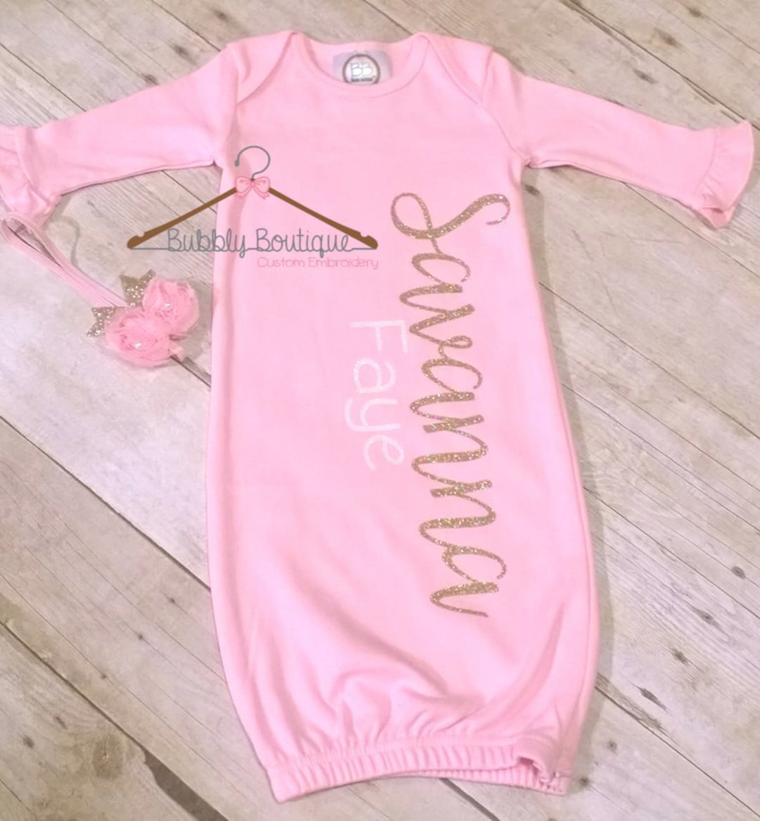 Personalized Pink Infant Baby Girl Gown and Headband Set for Hospital ...