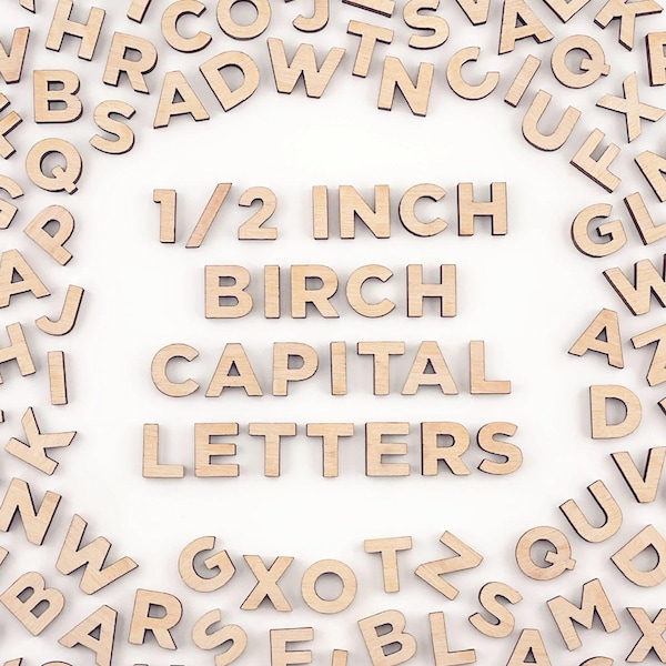 100 Small Wooden Capital Letters – Half Inch Unfinished Birch Alphabet Set – Wooden Letters for DIY, Crafts, Signs – 1/2" .5in