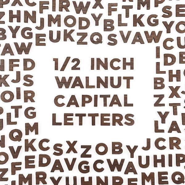 100 Small Walnut Letters Set – 1/2in Dark Wooden Alphabet – Half Inch Finished ABC Letters for Crafts Signs Scrapbooks Classrooms DIY